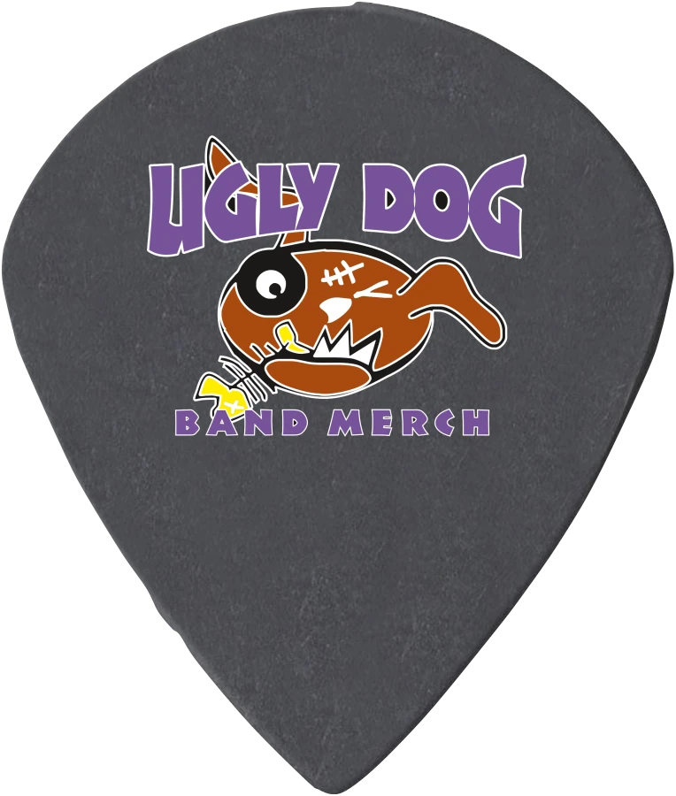 Black Jazz XL Delrinex pick with a full-colour Ugly Dog artwork example.