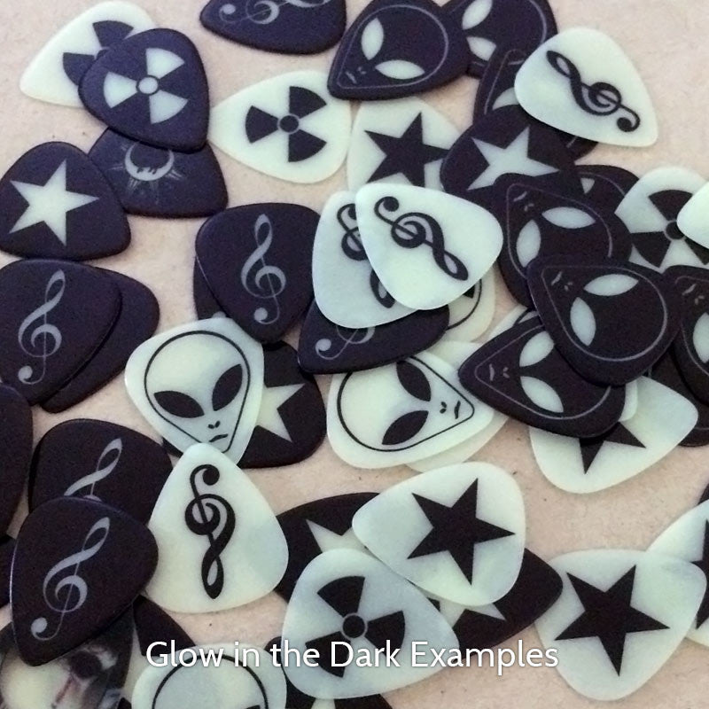 Celluloid Glow In The Dark Printed Picks - Single Sided - Ugly Dog Band Merch - Custom Guitar Picks and Band Merchandise Canada - 3