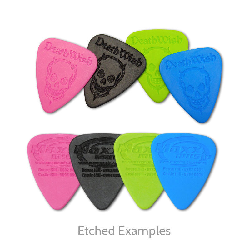 Delrinex Jazz XL Shape Etched Picks - Double Sided - Ugly Dog Band Merch - Custom Guitar Picks and Band Merchandise Canada - 3