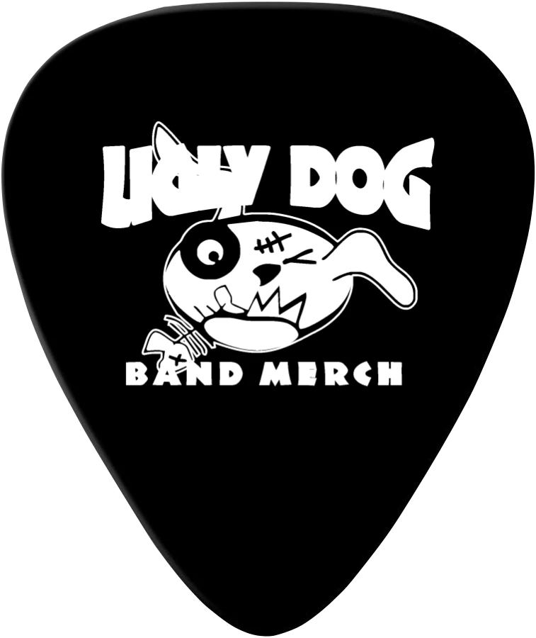Black Standard 351 Celluloid pick with a white single-colour Ugly Dog artwork example.